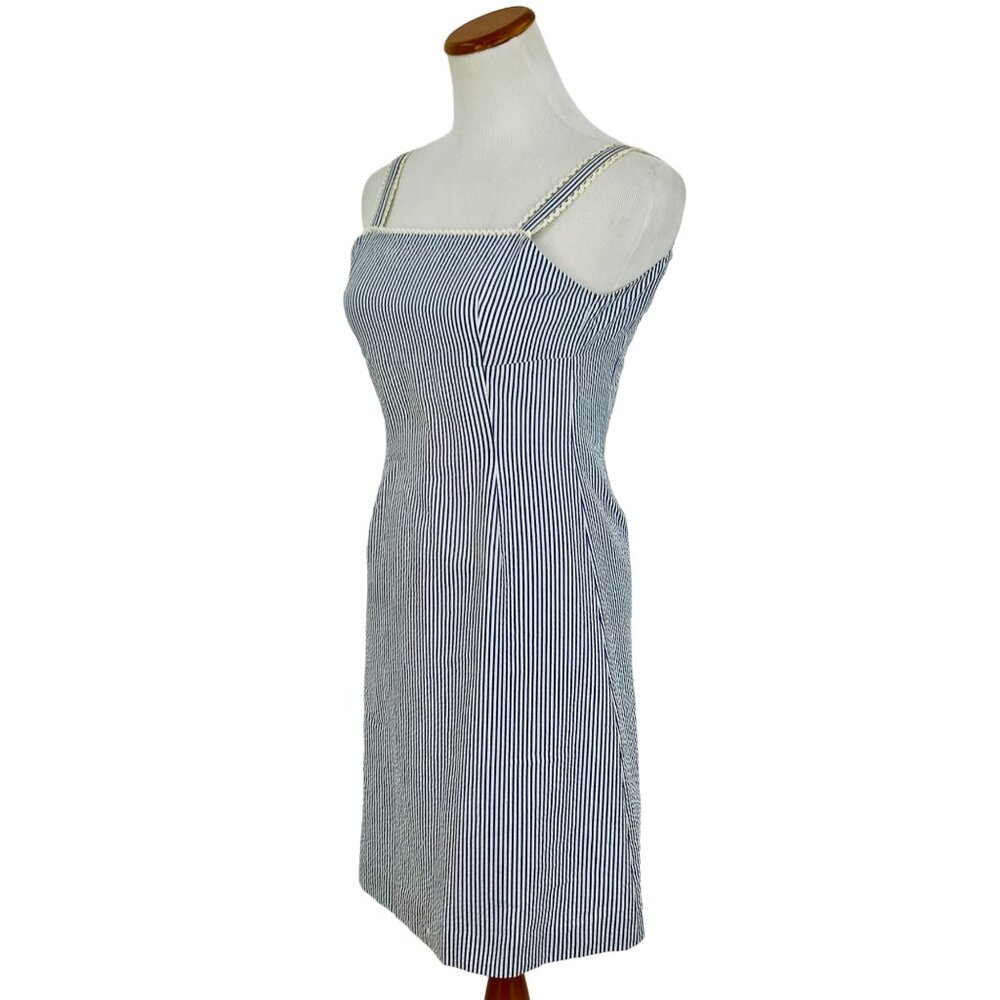 NWT Vintage 90s Petite Sophisticate Lace Trim Blue & White Striped Cotton Dress - Picture 4 of 13